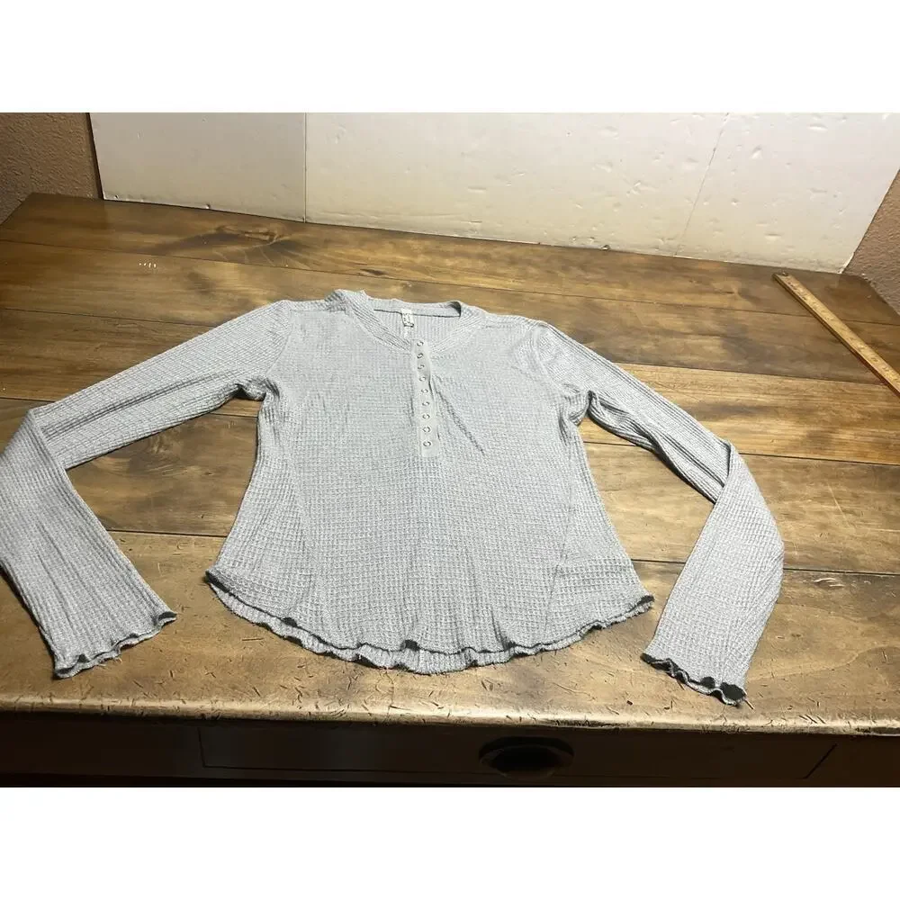 Intimately Free People Womens Y2K Waffle Knit Thermal Henley Top Size M Preppy